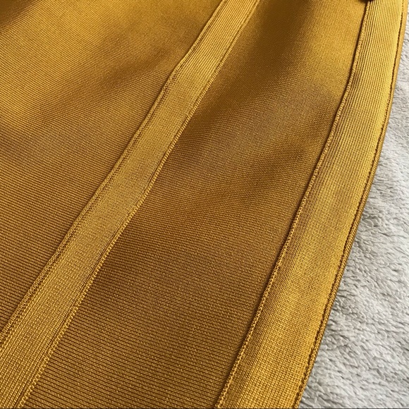 House of CB Belice Ginger Tie Waist Bandage Dress Mustard Gold Yellow Sz XS - Picture 5 of 13